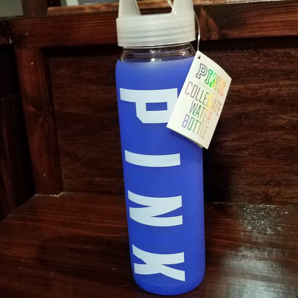 PINK collegiate glass water bottle